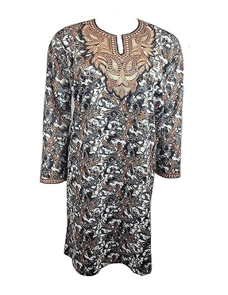 Velvet pheran with tilla, Traditional Kashmiri tilla Embroidered Printed pheran Black