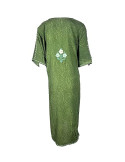 Aari Work Kashmiri Kaftan, V-Neck, Green Cotton, Loose Fit Large Size