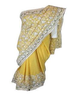 Kashmiri Yellopw tilla work saree for women