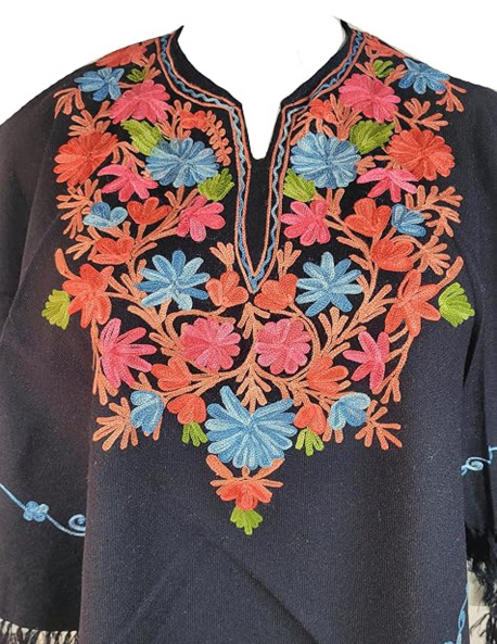 Poncho cape shawl with Aari Work for women, traditional kashmiri hand aari embroidered cashmillion poncho