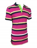 Zock Pink And Pink Striped Polo Tshirt