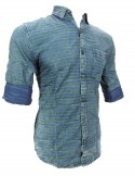 BLUE AND GREEN STRIPED CASUAL SHIRT